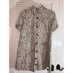 WHO WHAT WEAR XS Button Front Shift Dress Neutral Animal Print 100% Cotton NWOT